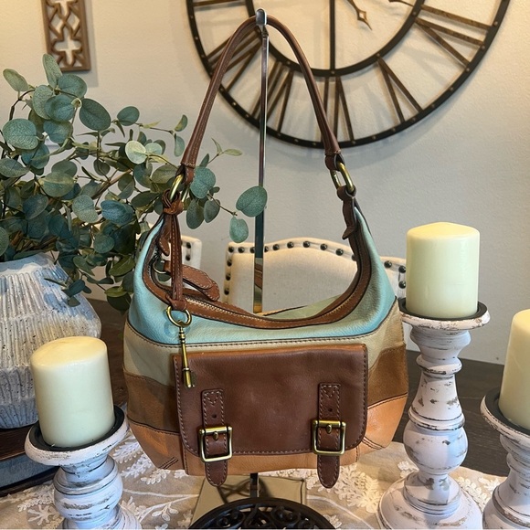 Fossil Leather and Suede Stylish Hobo Bag - Picture 1 of 12